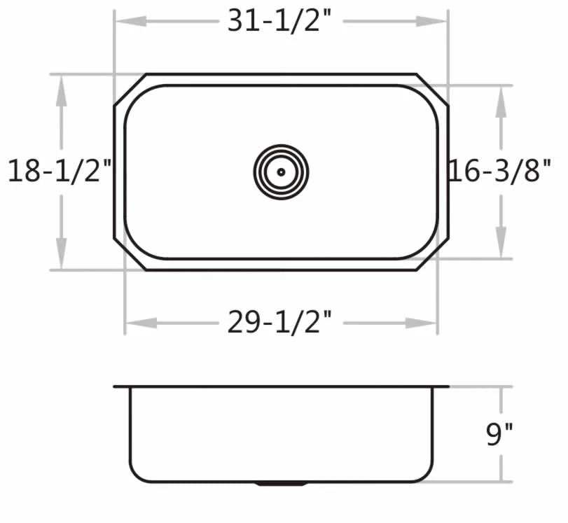 32" Stainless Steel Undermount Kitchen Sink.